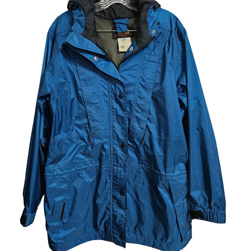 REI Rain Jacket Womens 10 Blue Gore-Tex‎ Ripstop Hooded Parka Vintage Outdoor